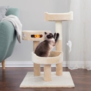 3-Tier Cat Tree – 2 Carpeted Napping Perches, Sisal Rope Scratching Post