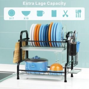 Ispecle 2 Tier Dish Rack for Kitchen 304 Stainless Steel Dish Drainer, Black