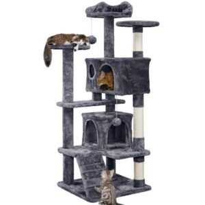 SmileMart 54.5″ Double Condo Cat Tree with Scratching Post Tower, Dark Gray