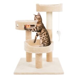 3-Tier Cat Tree – 2 Carpeted Napping Perches, Sisal Rope Scratching Post