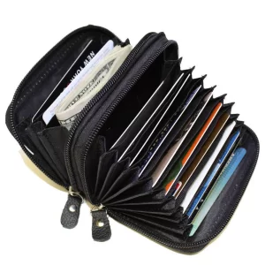 Zoha RFID Genuine Leather Credit card holder accordion Wallet, Black